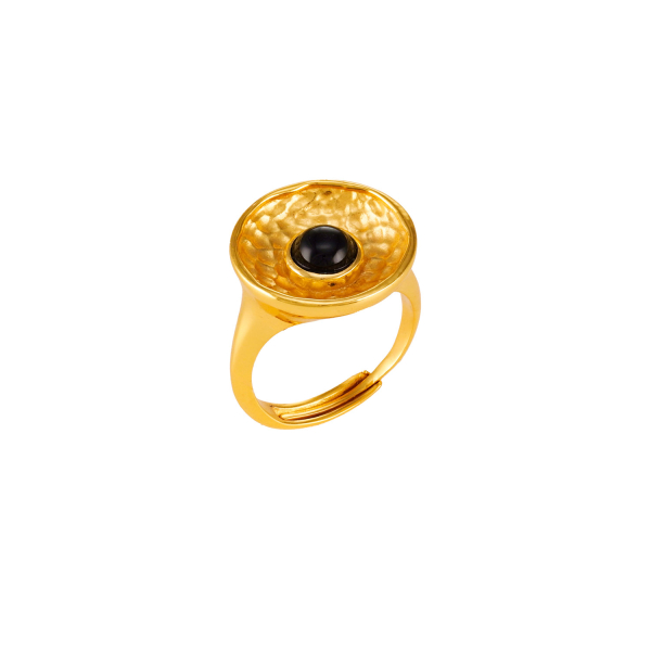 Ring made from brass, goldplated, black onyx